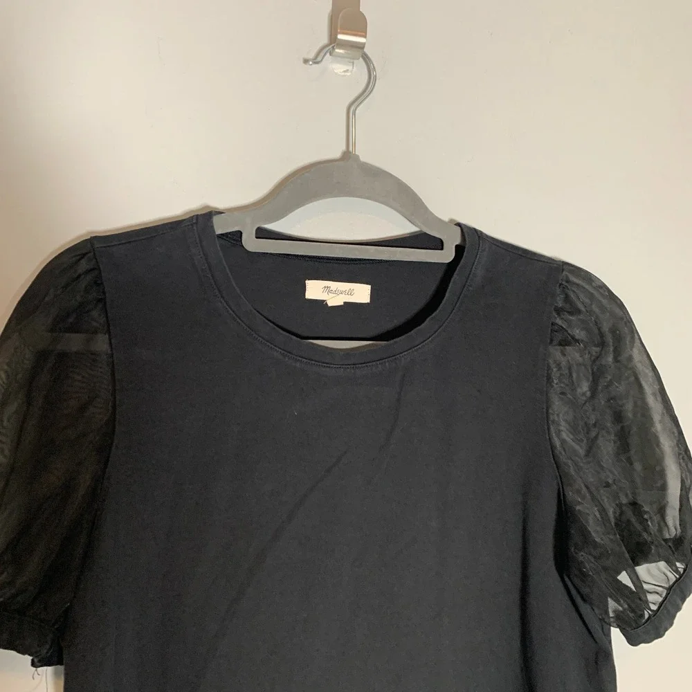 Madewell Black Puff Sleeve Sheer Sleeve T‎ Shirt Top Womens Size M